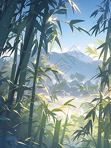 高清素材竹子竹林中生长的竹子插画