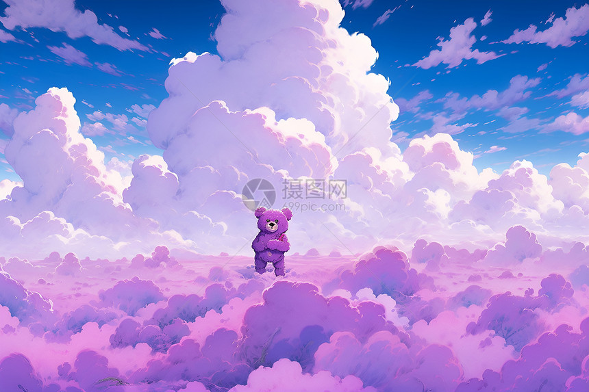 紫色天空下的小熊图片