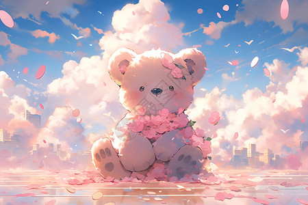 云中玩具熊背景图片
