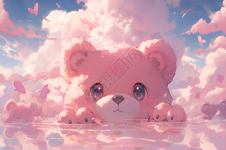云中的粉色泰迪熊背景图片