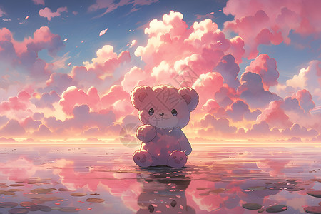 云彩中的绒毛小熊背景图片