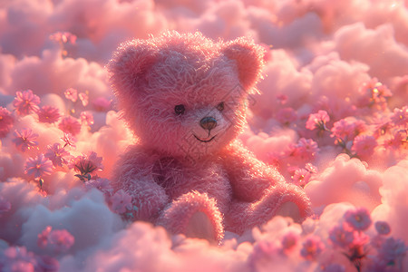 云朵状的粉色泰迪熊背景图片