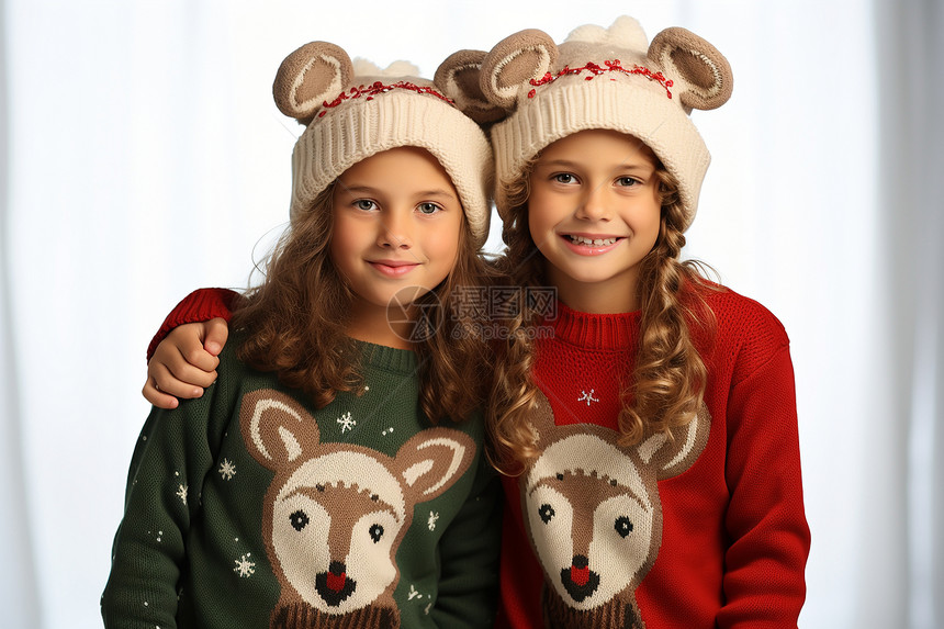 圣诞季里两个女孩图片