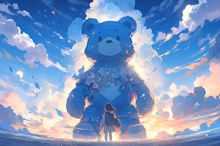 一只蓝色的绒毛泰迪熊背景图片