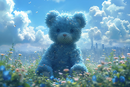蓝色绒毛熊柔暖蓝色熊高清图片