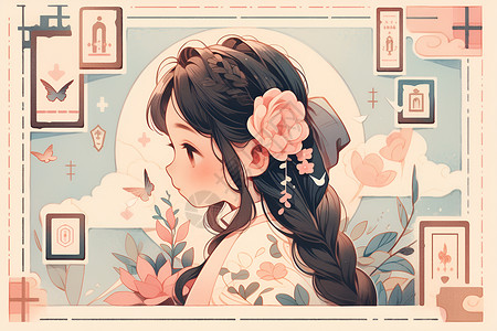 小女孩与花朵背景图片
