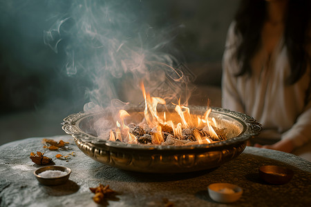 传统习俗燃烧的火盆高清图片