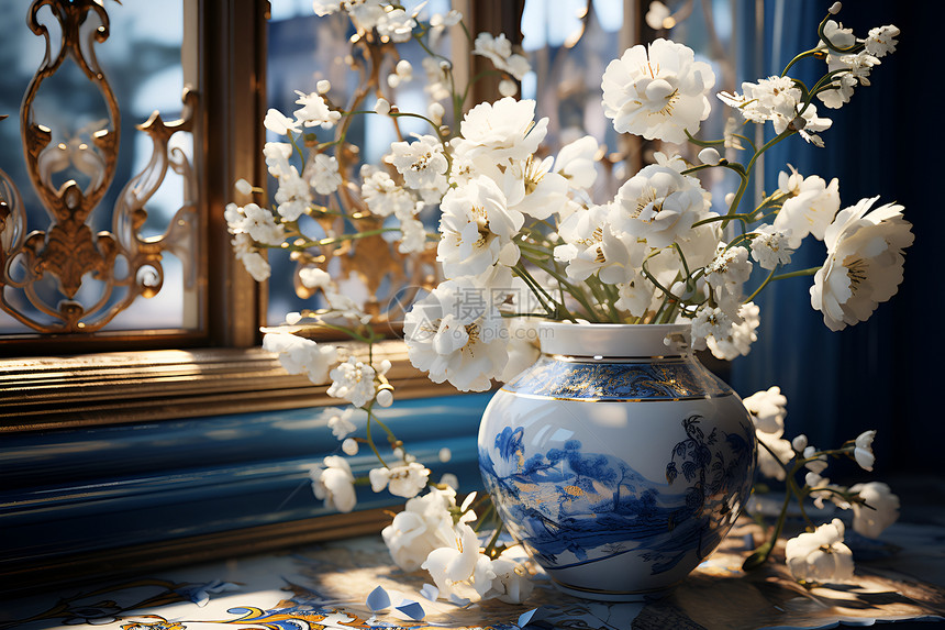 优雅华丽的青花瓷花瓶图片