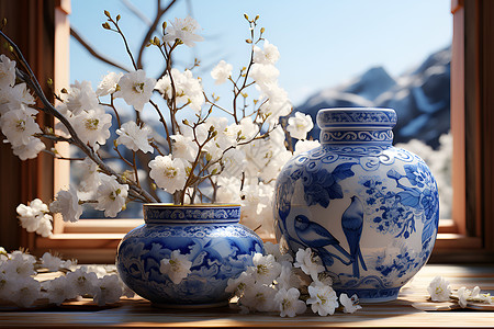 清新雅致的青花瓷花瓶高清图片