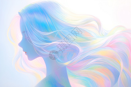 少女发丝彩虹之发的绚丽少女插画