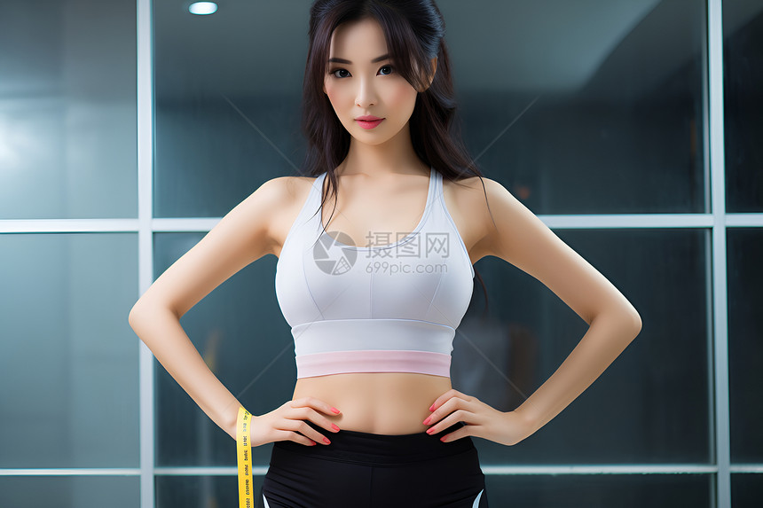 健身房锻炼的亚洲女子图片