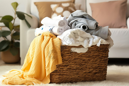 清洗家居篮筐中的脏衣服背景