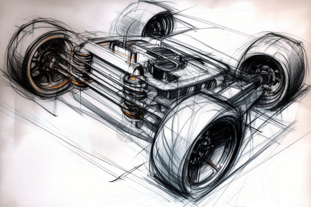手绘艺术的汽车驱动轴草图插图背景图片