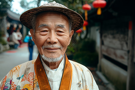 穿着传统服饰的老人背景图片