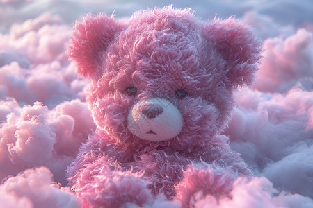 粉色云朵中的可爱小熊背景图片