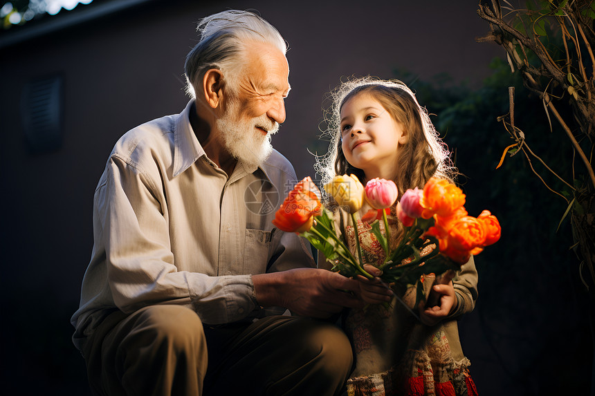 老人和他的孙女对视图片