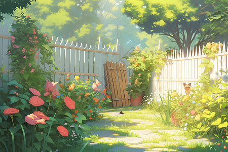 夏日的美丽花园背景图片