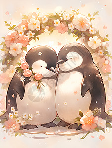 浪漫拥抱的企鹅背景图片