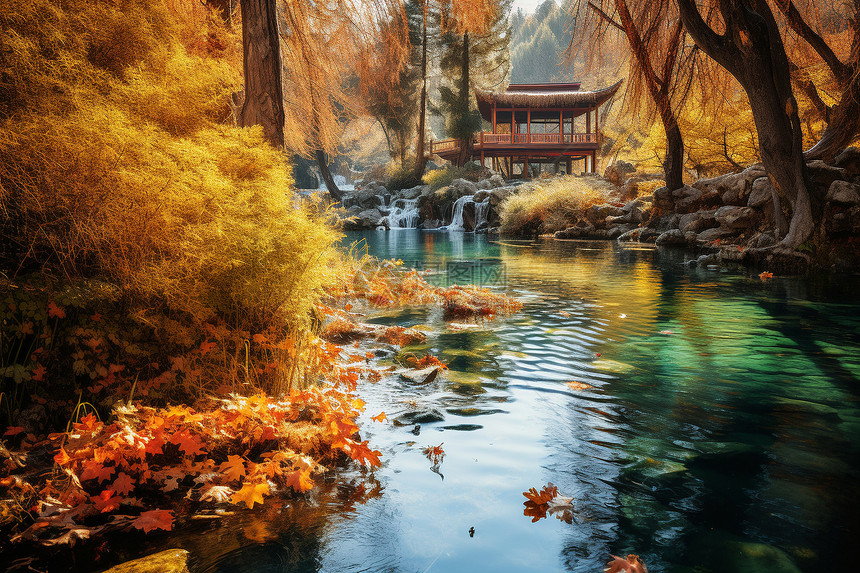 秋日林间美景图片