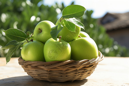 新鲜健康的绿苹果背景图片