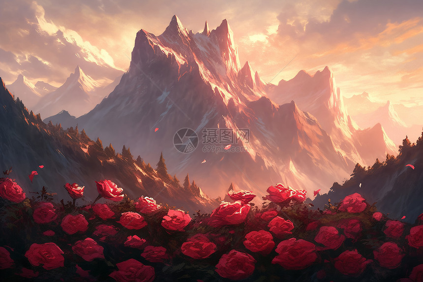 山脉中的玫瑰图片