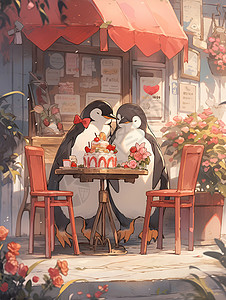 迷你可爱的企鹅情侣背景图片