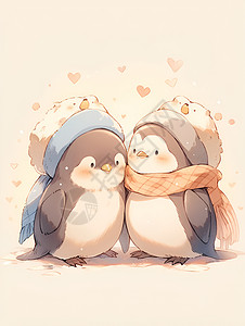 暖心拥抱的企鹅情侣高清图片