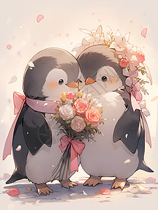 相恋的企鹅情侣背景图片