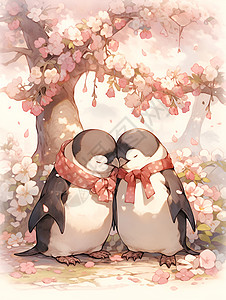 恋爱中的企鹅夫妇背景图片