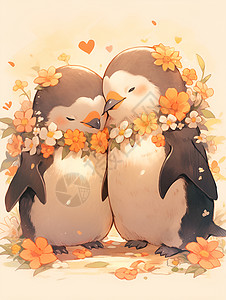 浪漫的企鹅之恋背景图片
