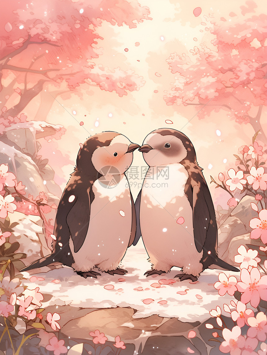梦幻浪漫的企鹅情侣图片
