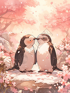 梦幻浪漫的企鹅情侣背景图片