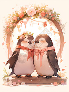 恋爱中的企鹅情侣背景图片