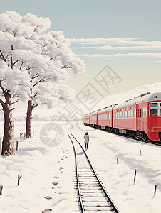 雪地列车穿梭雪地中的火车列车插画