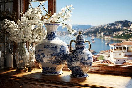 室内家居摆设的青花瓷花瓶背景图片