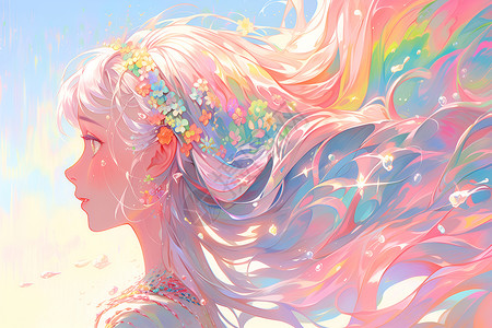 迷人魅力的彩虹少女插图背景图片
