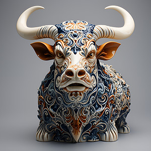 精美的牛头陶瓷艺术品背景图片