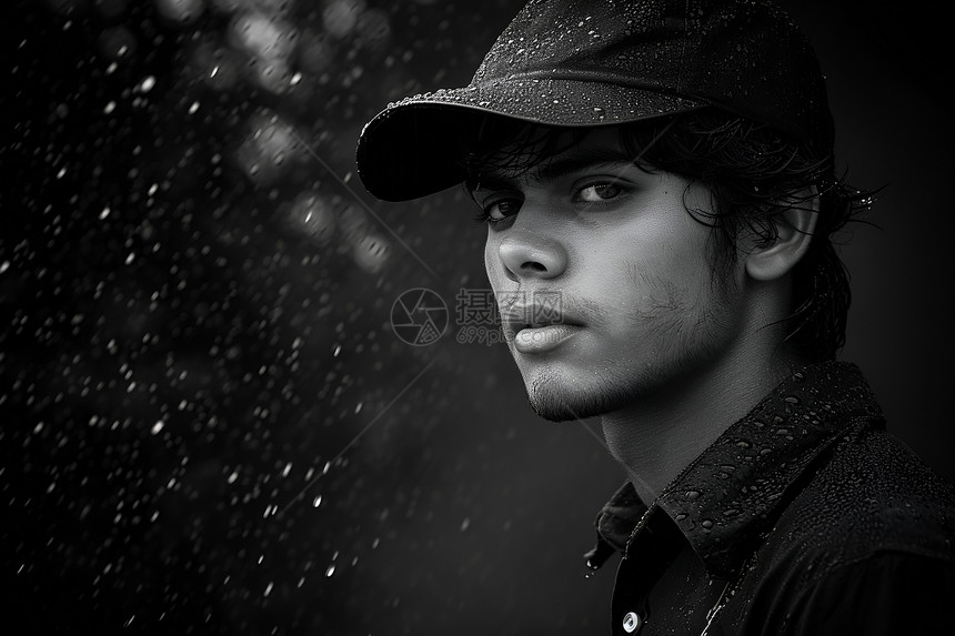 雨中站立的男子图片