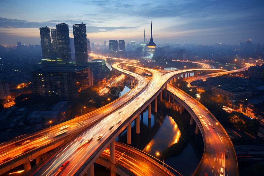 夜幕下的上海高架桥图片