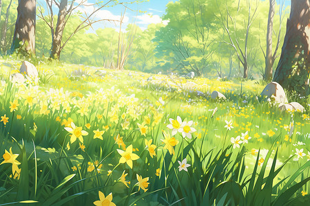 春日的黄色水仙花高清图片