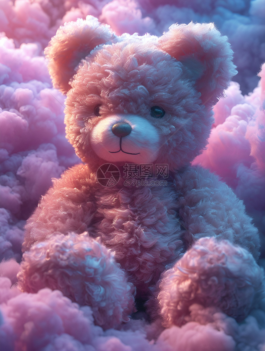 云彩中萌动的泰迪熊图片