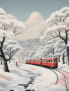 森林中的红色列车背景图片