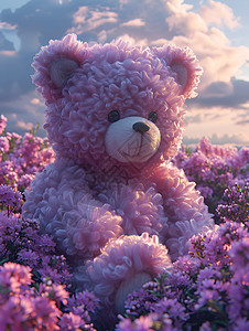 紫色花海中的泡泡熊背景图片