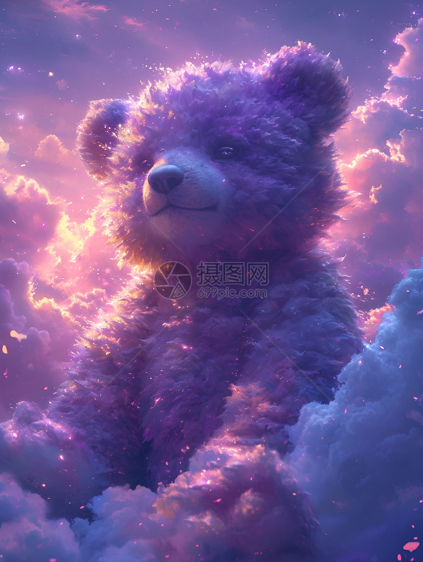 云朵中梦幻的紫色熊图片