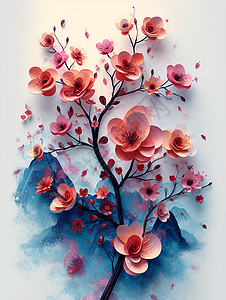 彩色纸质装饰物绽放春天的绚烂之美插画