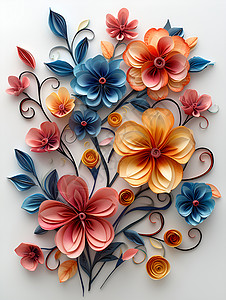 彩色纸质装饰物墙上的彩色花束插画