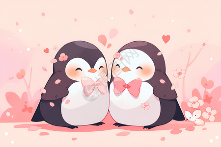 甜蜜企鹅情侣背景图片