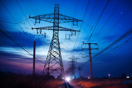 高压电力传输塔背景图片