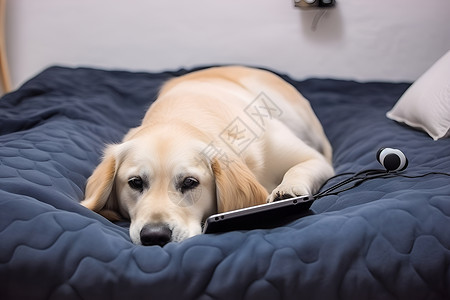 床上休息的狗狗背景图片
