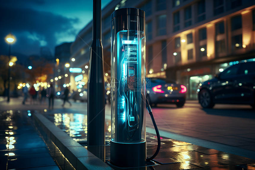 夜晚街道上的充电桩图片